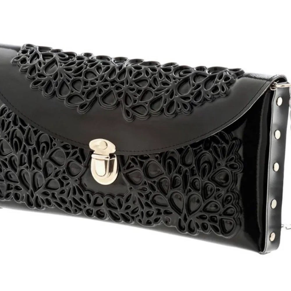 Medusa Vegan Elegant Black Floral Cutout Shoulder Bag